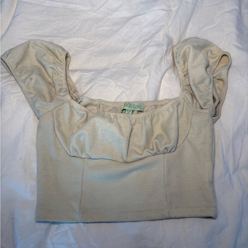 Verge Girl Cream Puff Sleeve Crop Top